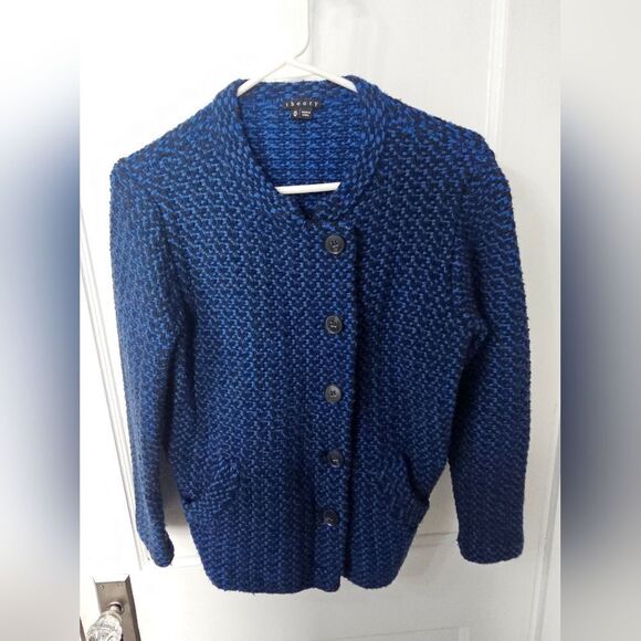 Theory black and blue button down sweater sz m - Picture 3 of 4